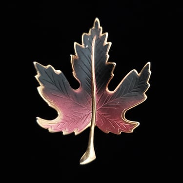 1980s Gold Tone and Burgundy Ombre Maple Leaf Brooch | 80s Vintage Autumnal Pin 