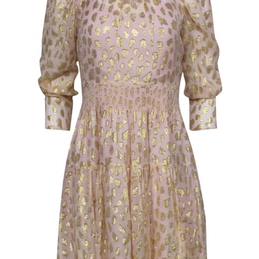 Rebecca Taylor - Blush Pink Dress w/ Gold Metallic Leopard Print Sz 2