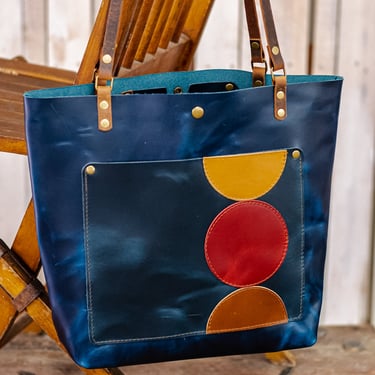 The Abstract Indigo Leather Tote Bag | Limited Edition |  Handmade Purse |  Made in the USA | Leather Handbag 
