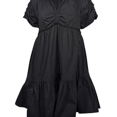 Tanya Taylor - Black Cotton Blend Babydoll Dress w/ Ruffled Trim Sz S