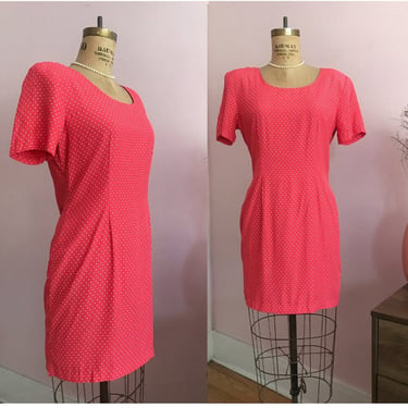 1980's Size S/M Flirty Hot Pink Polka Dot Dress 