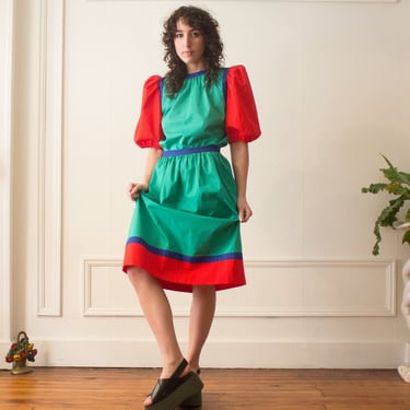 1980s NR1 Colorblock Puff Sleeve Co-Ord Set 