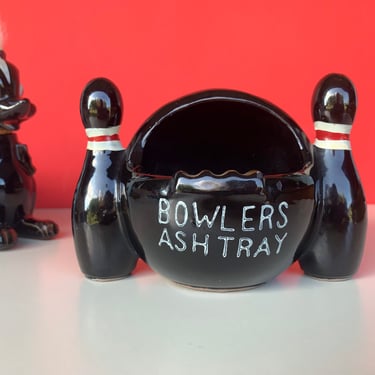 Hand-painted Bowler’s Ashtray with Ceramic Bowling Ball & Pins 