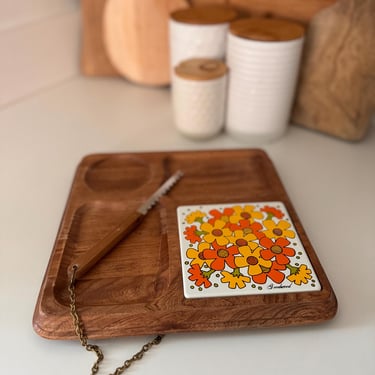 Vintage Goodwood Yellow & Orange Floral Square Cheese/Charcuterie Platter 