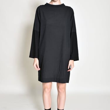 High Neck Contrast Sleeve Gauntlet Dress