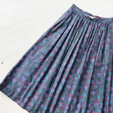 1980s Teal Printed Skirt 