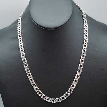 80's Milor 925 silver flat double curb chain, heavy hip Made in Italy sterling rocker necklace 