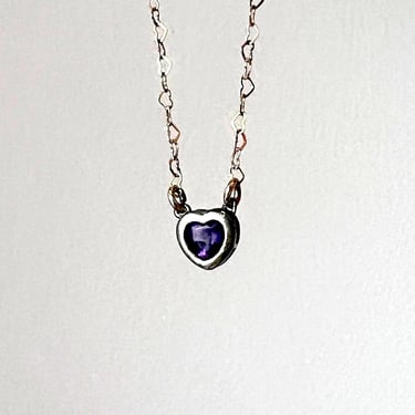 Amethyst Heart Choker in Sterling on 14k Goldfilled Heart Chain Necklace 