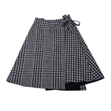 Carolina Herrera - Grey & Black Houndstooth Wool Tie Waist Skirt Sz 10