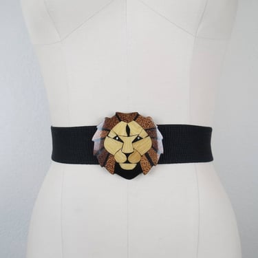 Vintage 1980s lion head stretch belt 