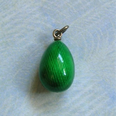 Antique Sterling Enamel Egg Pendant, 1920's Silver Enamel Pendant, Sterling and Green Enamel Egg Charm (#3947) 