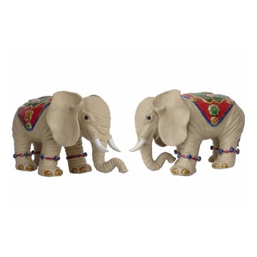 Pair Handmade Ceramic Lovely Elephant With Beautiful Jewelry Decor Statue fs722E 