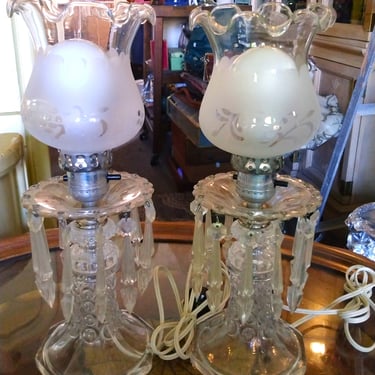 VINTAGE (2) Lamps, Etched Glass Retro Lamps, Victorian Parlor, GWTW Style, Farmhouse Decor Pair of Lamps 