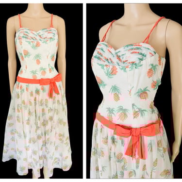 RARE Vintage 1950's Palm Tree Sunset Novelty Print Two-Piece Sun Dress and Bolero Jacket Set - size Small 