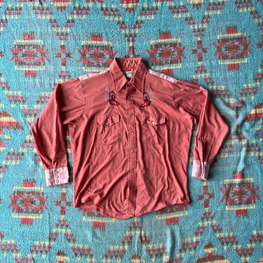 Vintage 70s Bronco Western Button Up Shirt Pearl Snaps 