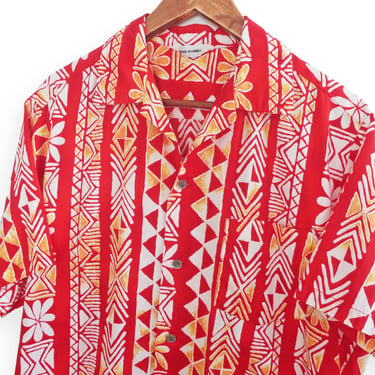 Hawaiian shirt / vintage aloha shirt / 1960s tiki print Hawaiian shirt cotton aloha coin button up Large 
