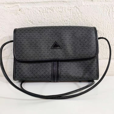 Vintage Liz Claiborne Crossbody Purse 1984 Genuine Leather Trim Bag Strap Structured Handbag Gray Black 80s 1980s 