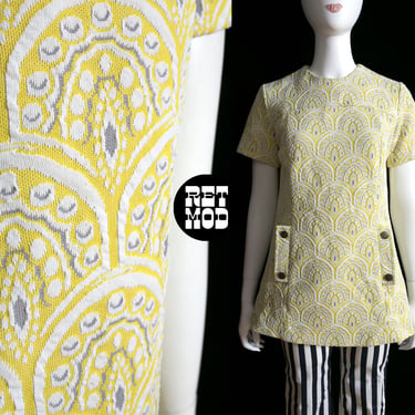 Fantastic Vintage 60s 70s Pastel Yellow Patterned Tunic Top 