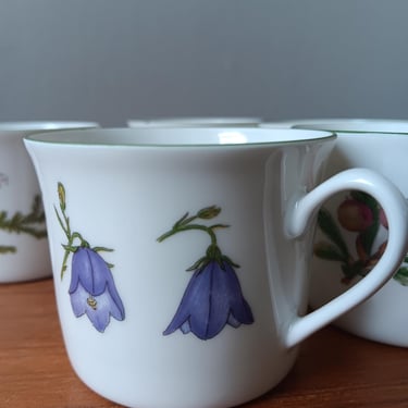 Porsgrund Norway Coffee Cups  | 5 Midcentury Cups from Fjell Flora Series 