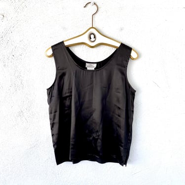 Vintage New 90s Silk Black Tank Top Minimalist Oversized Shirt 