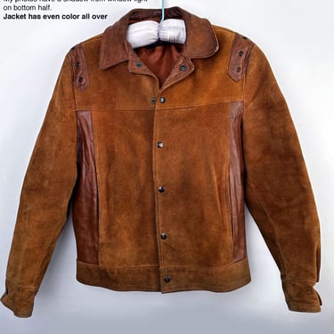 Brown Suede & Leather Hippie Jacket 1960's Vintage 1970's Leather Coat Woodstock Jean jacket style Men's 