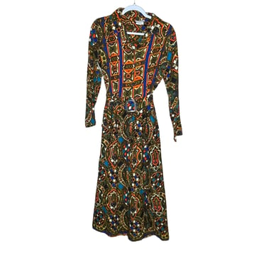 Vintage 60's Georgee Originals California Psychedelic Polyester Maxi Dress, 26" waist 
