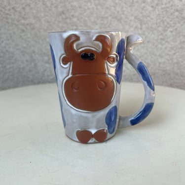 Vintage studio art pottery mug 3D cow theme 