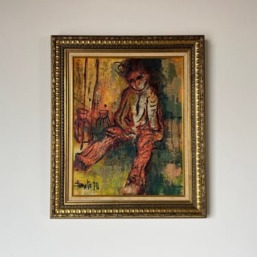 70's Vintage Femato Fo Figurative Oil on Canvas Painting, Framed 