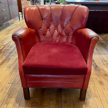 Danish Leather Club Chair by Oskar Hansen 1930s-40s