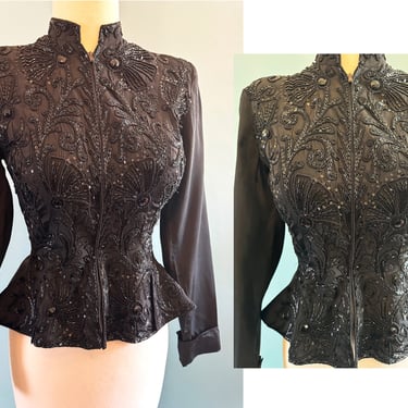 Exquisite and Very Rare Vintage 1930's Black Beaded Cocktail Blouse -- size Small 