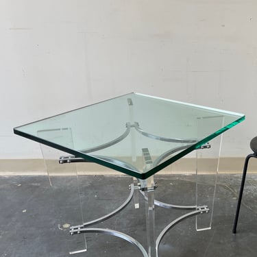 Vintage Lucite & chrome with beveled glass top end table in the style of Charles Hollis Jones 