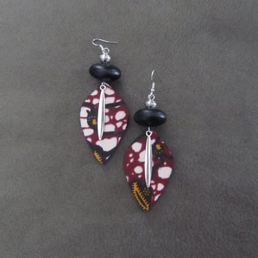 African print Ankara earrings, Afrocentric batik earrings, red fabric earrings 