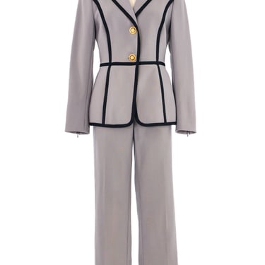 Escada Contrast Trimmed Gray Pant Suit