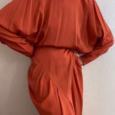vintage bright orange 1980's open back batwing dress 