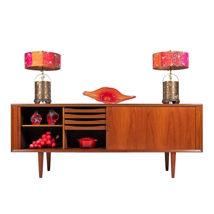 80” Danish Modern Teak Tambour Door Credenza + Room Divider