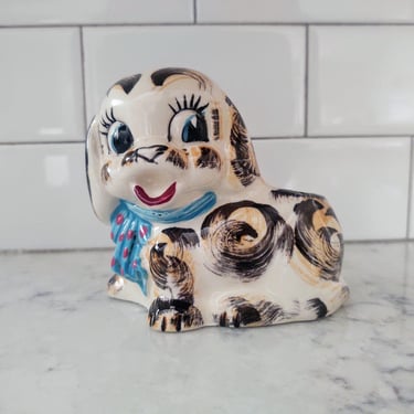 Vintage Grantcrest Hand-Painted Ceramic Small Spotted Puppy Planter Made in Japan 