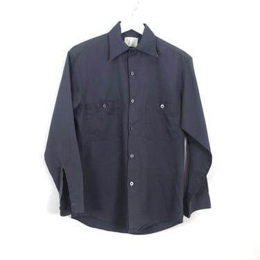 vintage 1980s blue/silver men's WORK WEAR dickies style long sleeve utility shirt -- size medium 