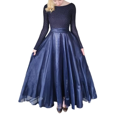 Vintage Navy Blue Evening Dress w/Organza Skirt JS Collections 