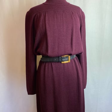 Vtg 80’s 90’s Long wool knit sweater dress~ deep burgundy color St Johns style ladies size 12-14 / high neck Fall winter dresses 