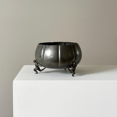 1910s – Art Nouveau Pewter Planter Bowl with Three Female Figures Base Vintage Decorative 