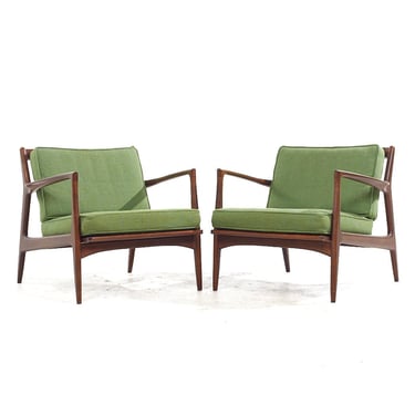 Kofod Larsen for Selig Mid Century Danish Walnut Lounge Chairs - Pair - mcm 