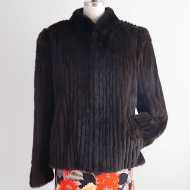 Chic Vintage Ribbed Mink Jacket In Rich Mahogany / Medium