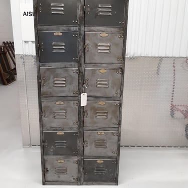 Vintage industrial stripped steel cube factory lockers 