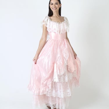 Barbiecore Southern Bell Dress, Pink Off The Shoulder Gown, Western Saloon Costume, Long Colonial Inspired Skirt 