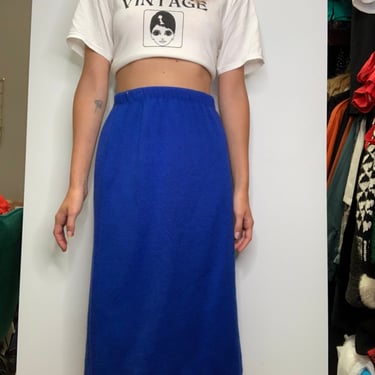 90s Electric Blue Knit High-Waisted Midi Pencil Skirt 