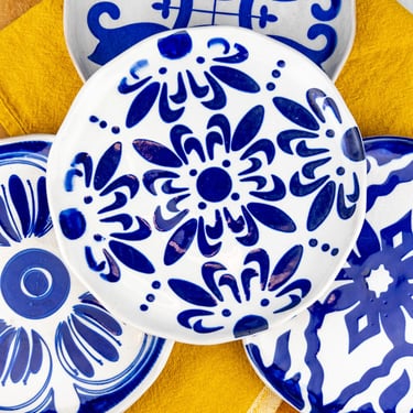 Hand-Painted Azulejo Stoneware Plates - Set of 4