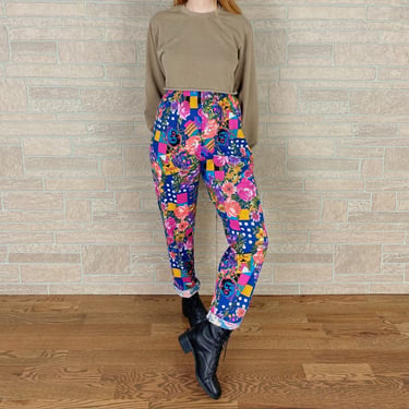 Vintage High Rise Funky Printed Pull-On Casual Pants 
