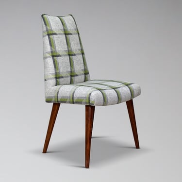 Restored Vintage Danish Teak Desk Chair - Mid Century Modern Scandinavian Furniture Plaid Wool Fabric 