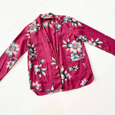 1970s Merlot Floral Print Light Jacket 