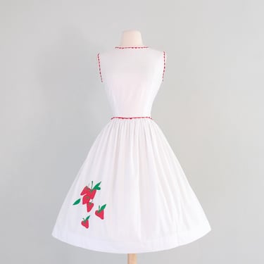 Strawberry Fields Forever 1950's White Pique Cotton Sundress / M